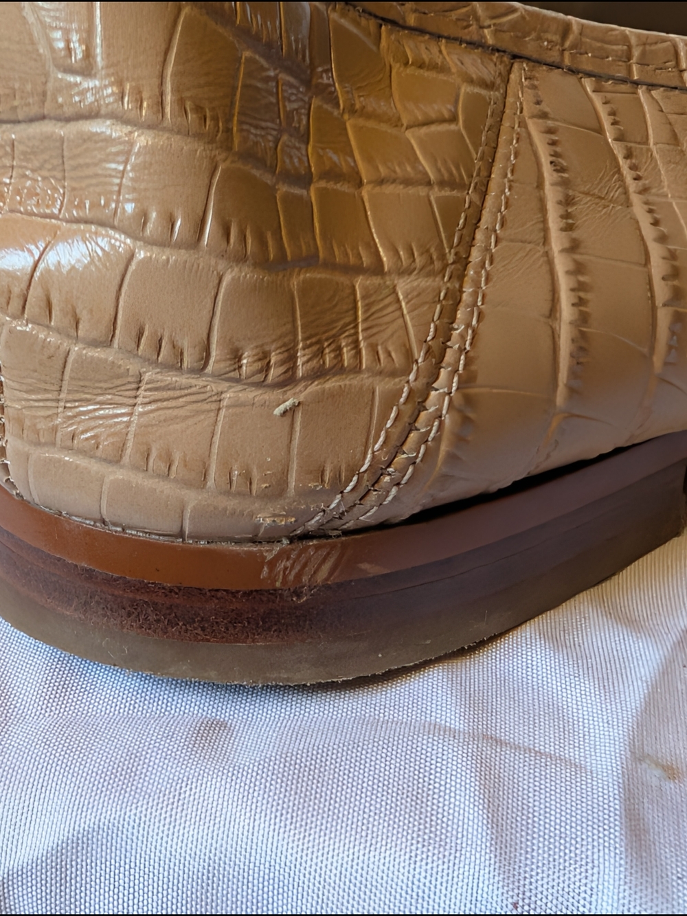Sam Edelman Beige Croc-Embossed Leather Bit Loafers - Women - Picture 6 of 9